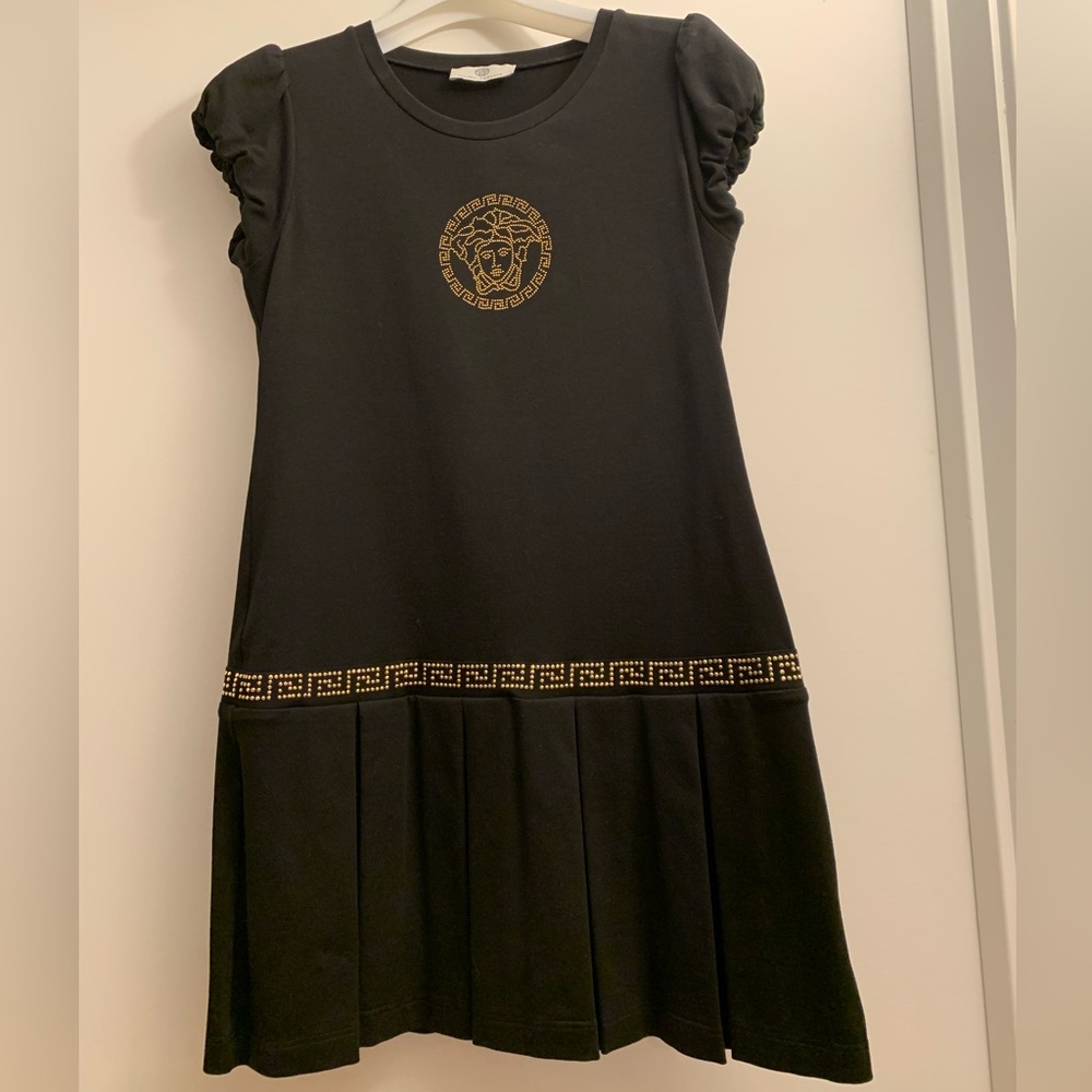 Young Versace Black Dress With Gold Rhinestones